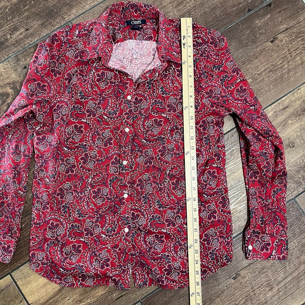Chaps Button Up Shirt Womens Large Red Paisley No Iron Long Sleeve Blouse Top - Picture 7 of 10
